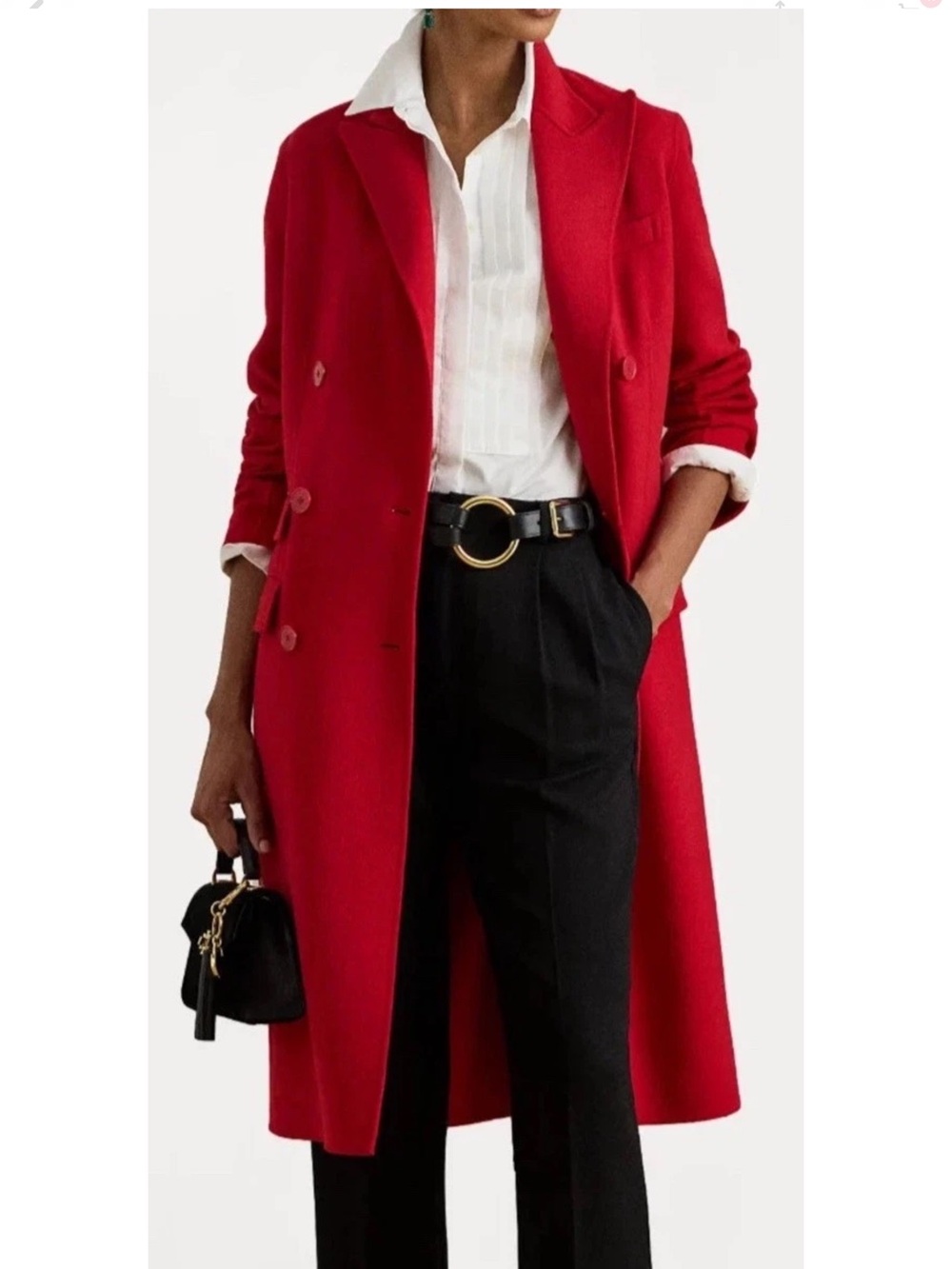 Lauren Ralph Lauren Women’s Double Breasted Wool Blend Long Coat Red Sz 16 NWT